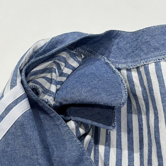 Vintage 80s Blue White Striped Cotton Pearl Button Oversized Jacket Women Medium - Picture 8 of 16